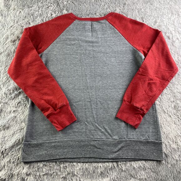 Wisconsin Badgers Sweatshirt Womens Large Gray Red Ringer Raglan Bucky Madison - Picture 5 of 7